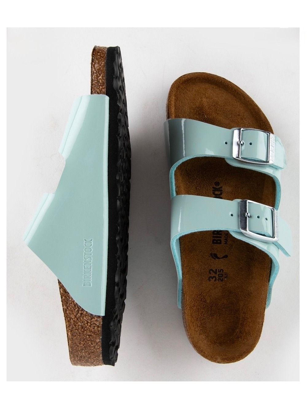 Birkenstock Arizona Patent Leather Sandals in Surf Green Size 39